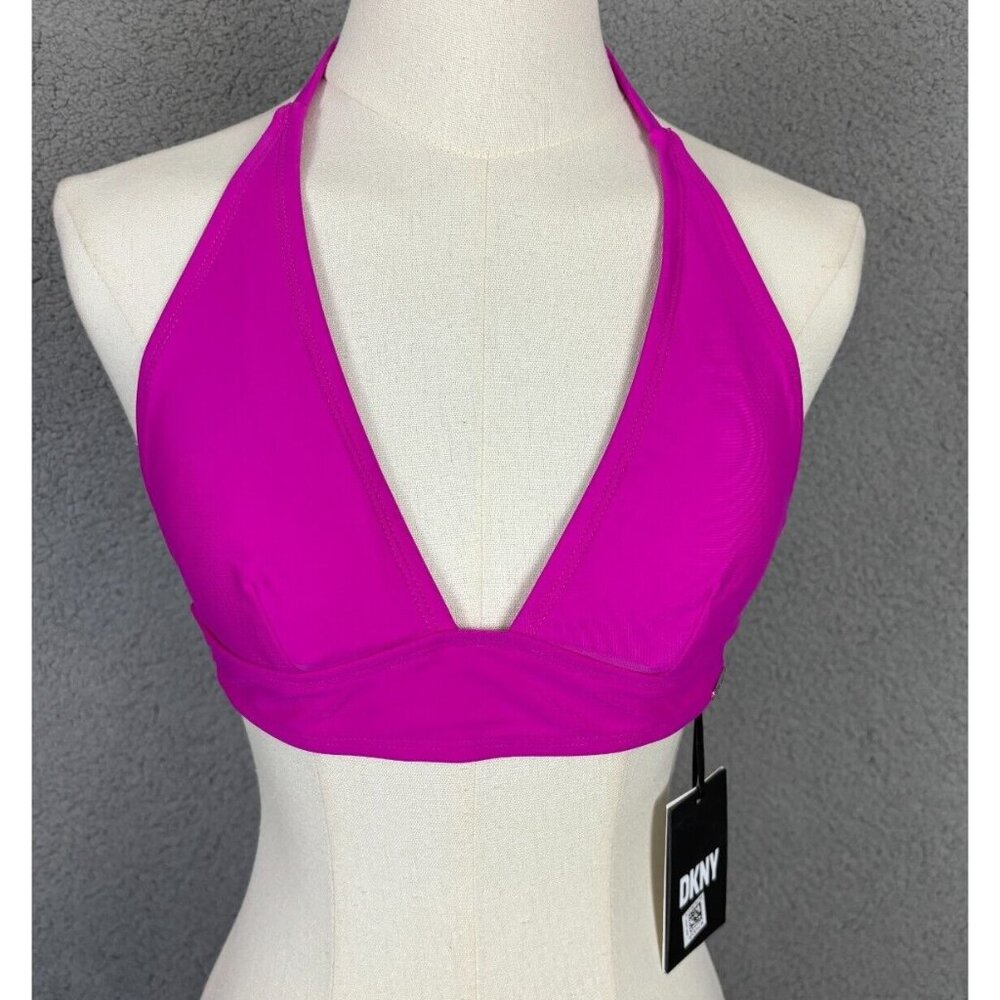 Dkny Women's Triangle Halter Bikini Top Swimsuit Electric Berry XS NWT's.